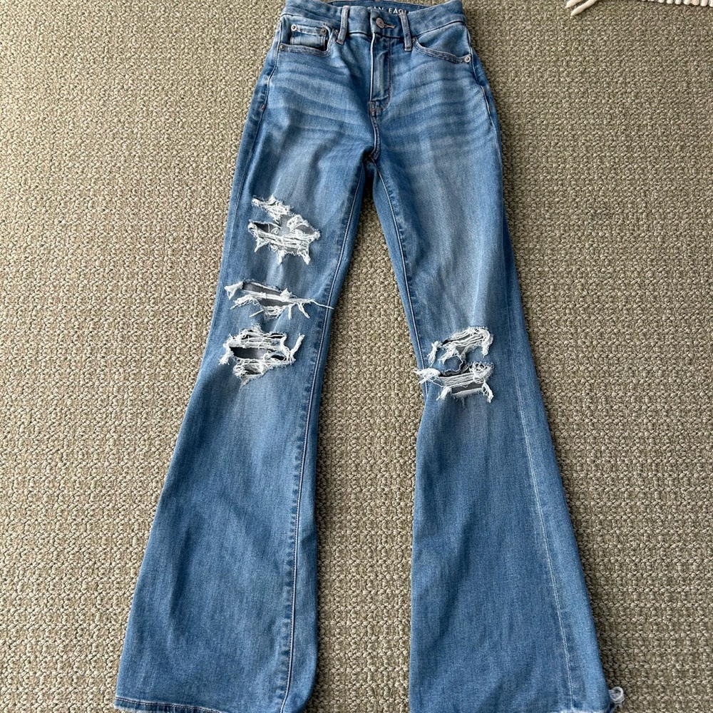 American Eagle Outfitters Blue Flare Wide Leg Jeans